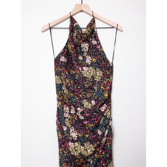 Amanda Uprichard Elektra Backless Gathered Side Slit Gown S Halter Maxi Floral - Picture 6 of 13